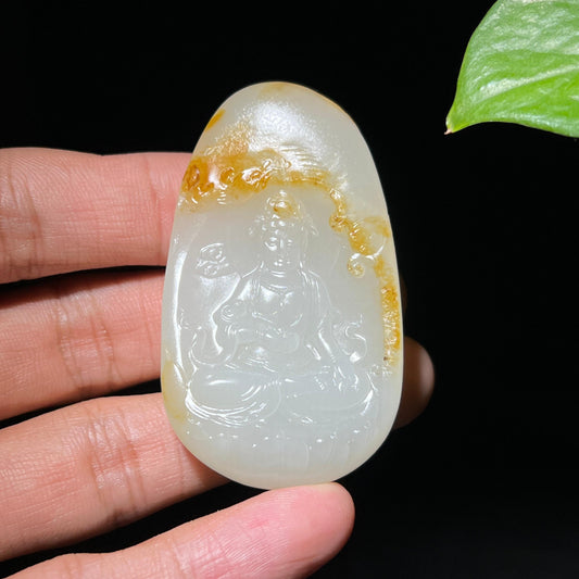 和田玉籽料洒金皮观音牌子（40.3g）