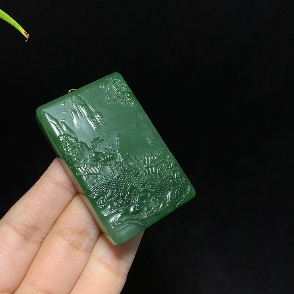 和田山料碧玉山水无事牌挂件（61.0g）