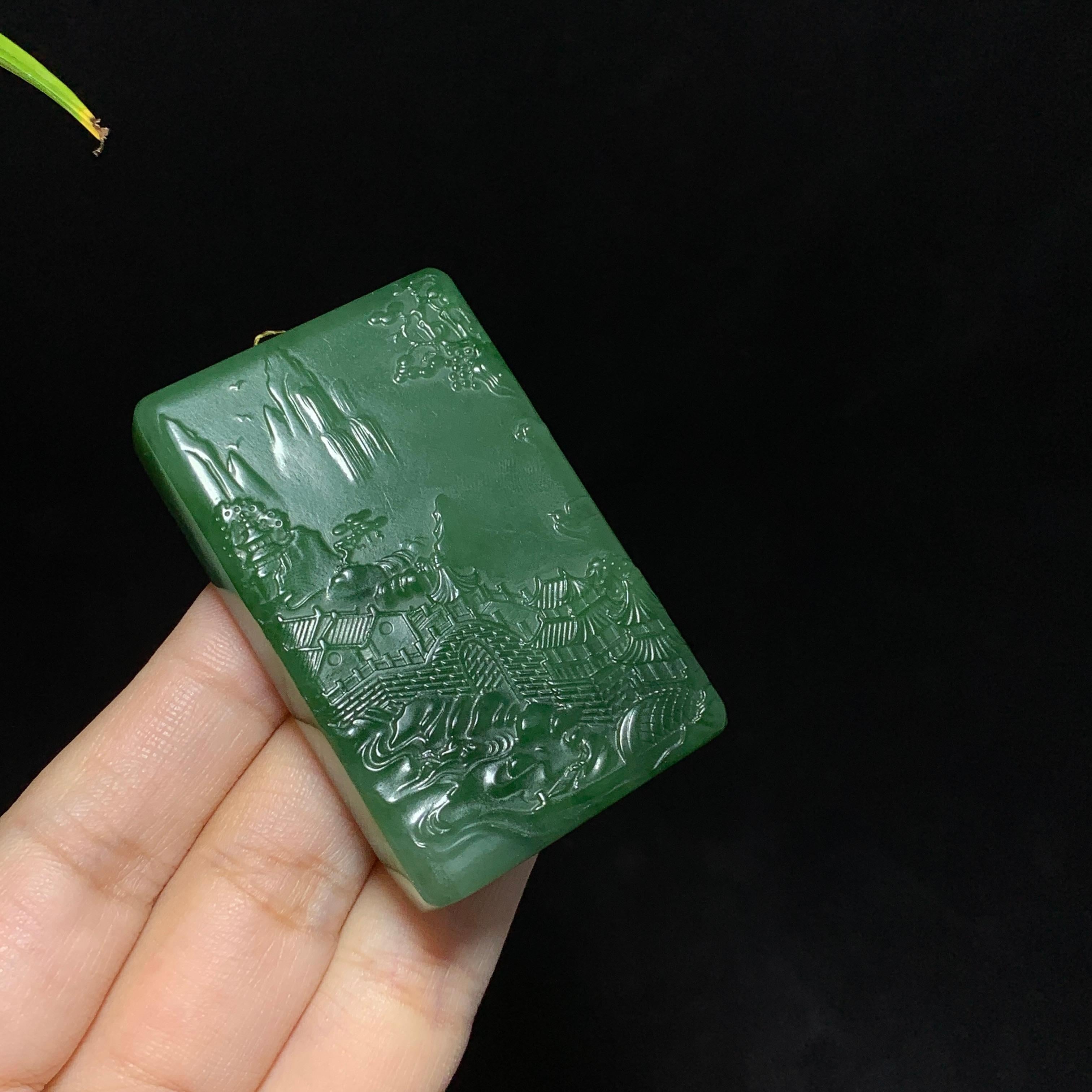 和田山料碧玉山水无事牌挂件（61.0g）
