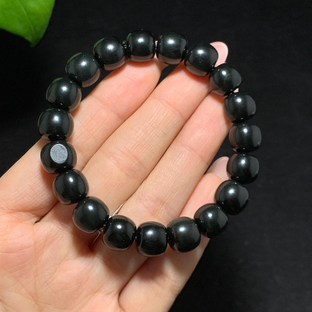 精品和田籽料黑青老型珠手串（72.1g）