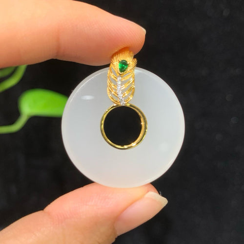 18k金羊脂白玉吊坠01023079（8.1g）