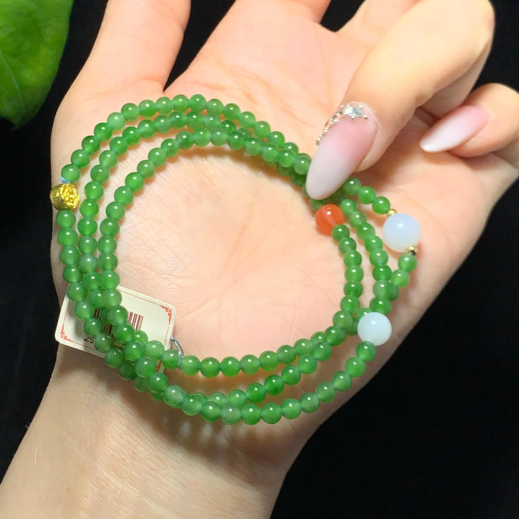 【超值推荐】收藏级和田碧玉苹果绿小米珠多圈手串（6.0g）