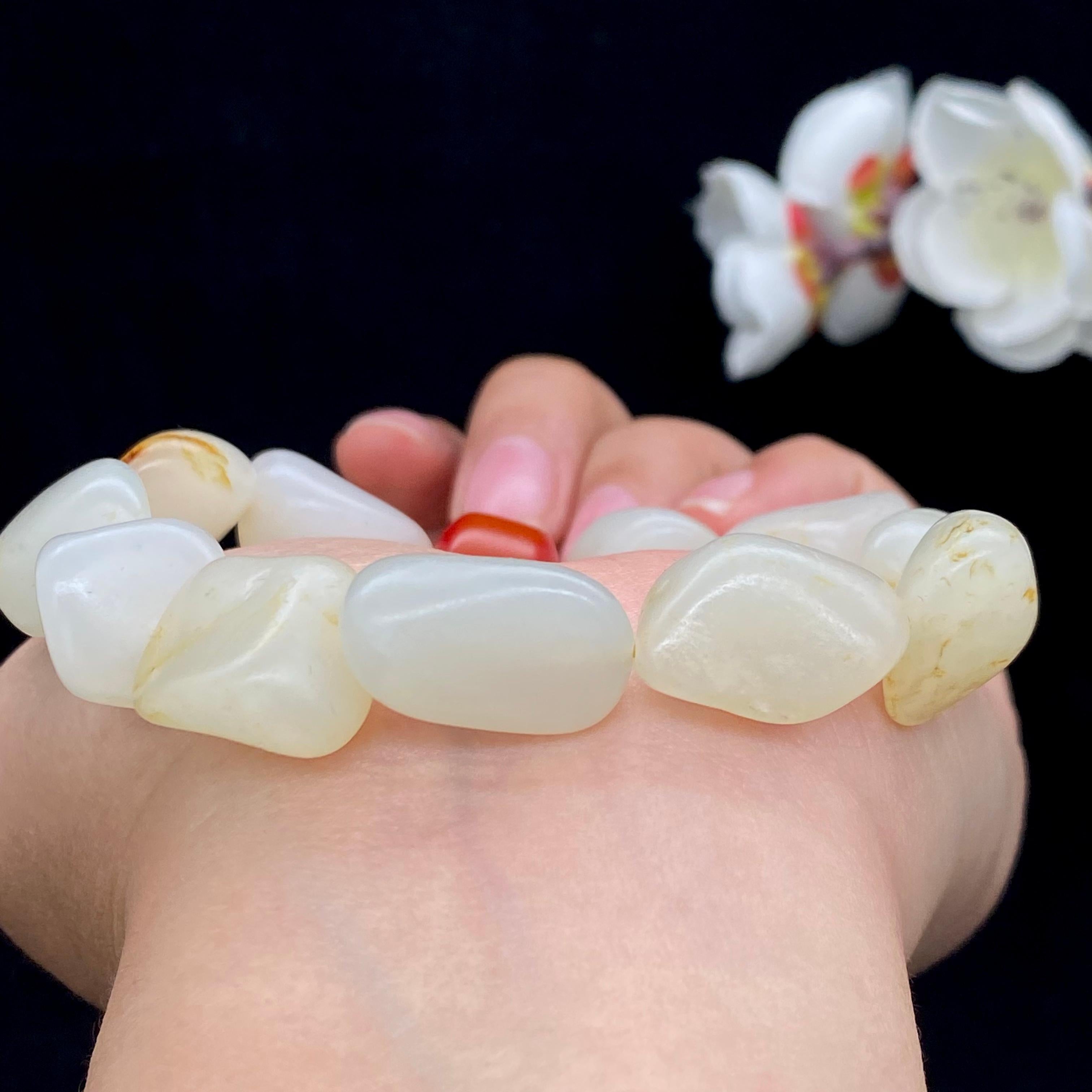 和田玉-白玉带洒金皮【精品手串】（49g）