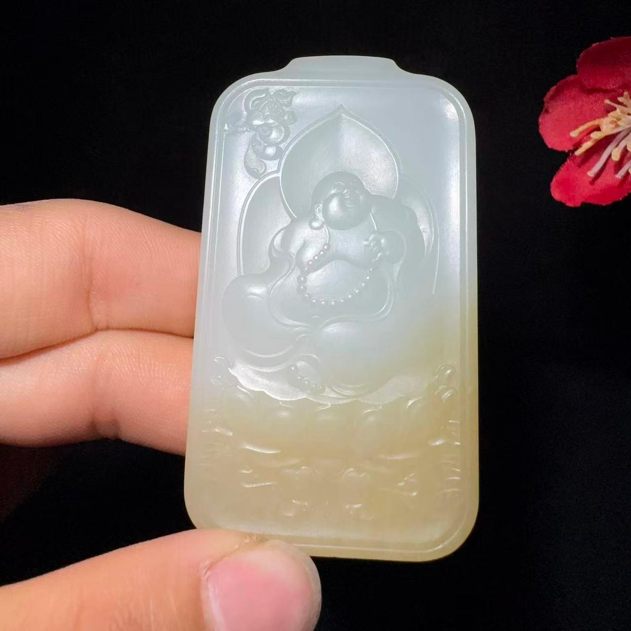 和田玉糖白观音佛挂件对牌（52.1g）