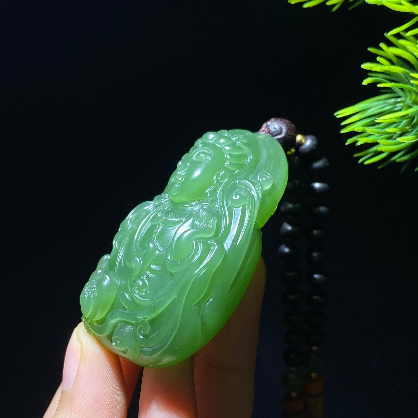 和田玉碧玉观音挂件（55.9g）