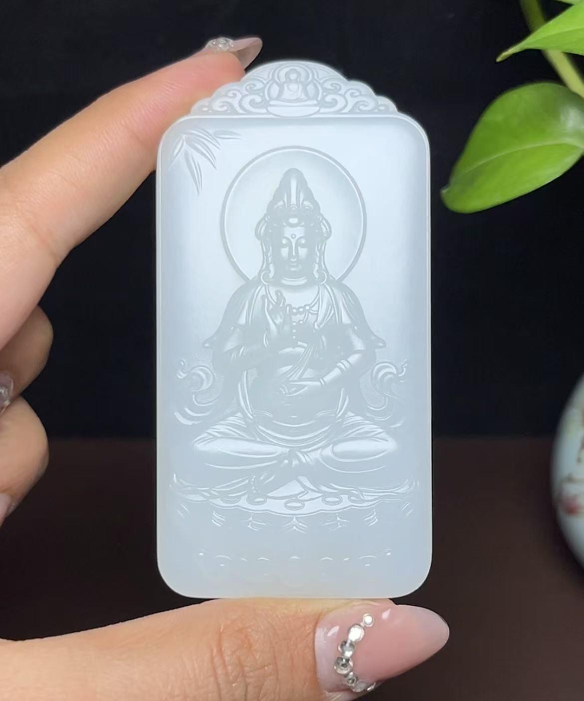 和田羊脂玉观音挂件（90.7g）
