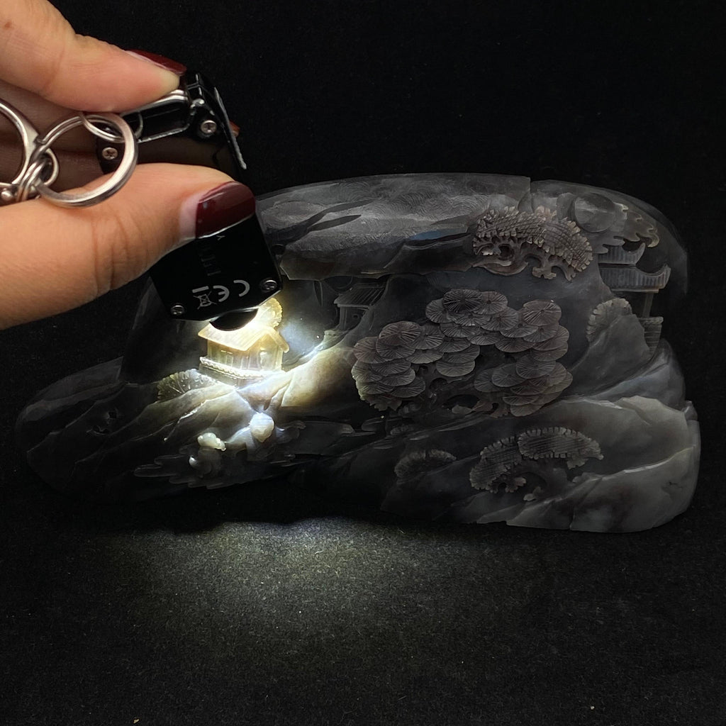 和田玉烟紫【山水】摆件（848.7g）