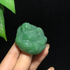 和田山料碧玉粉青猫眼佛公挂件（78.5g）