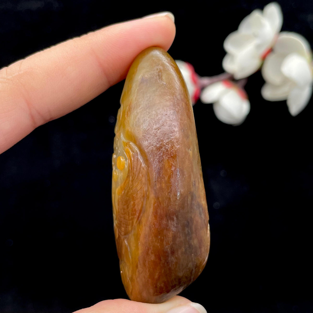 和田玉聚黄皮籽料【龙凤】挂件（73.1g）