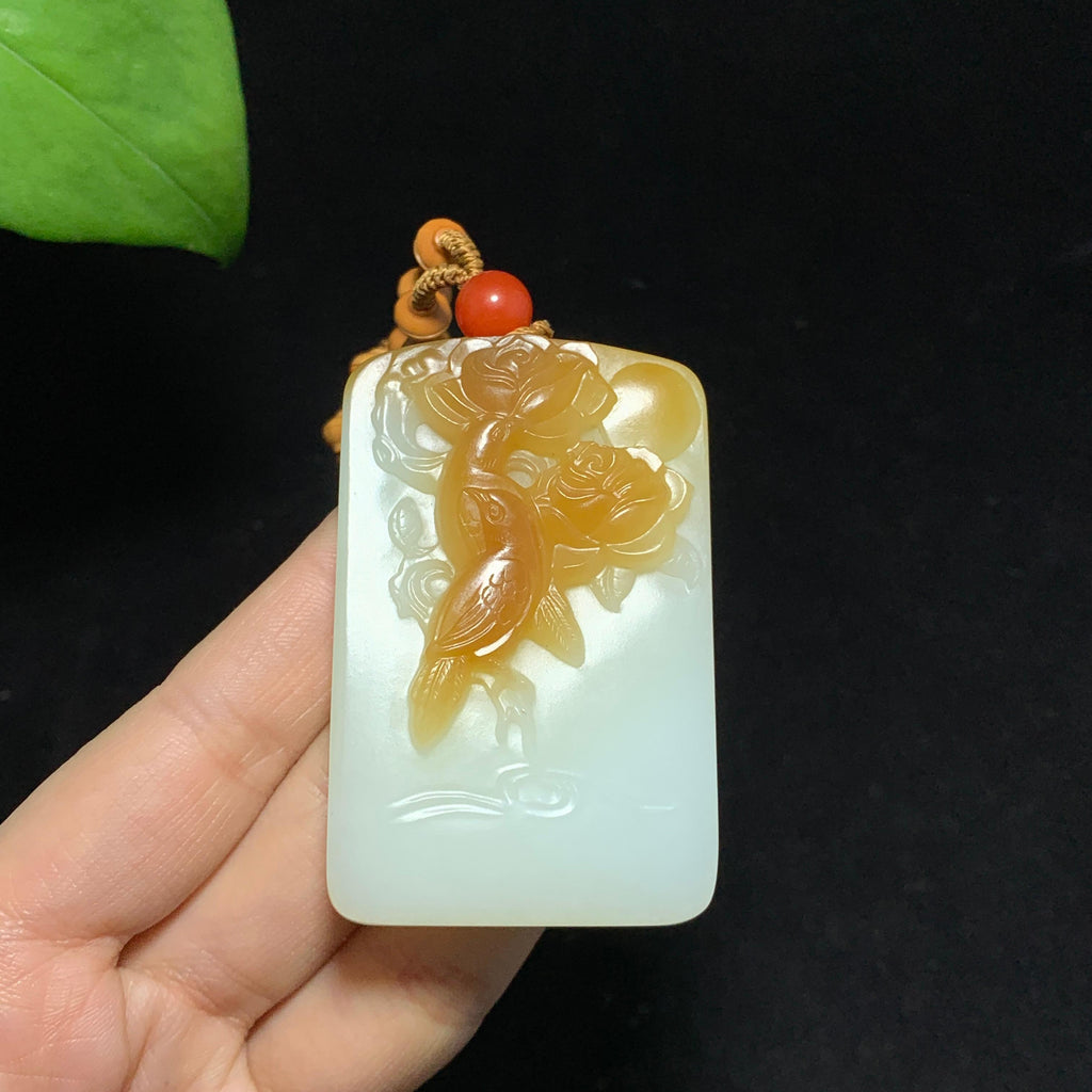 收藏级新疆且末金山矿糖玉花开富贵挂件（80.0g）