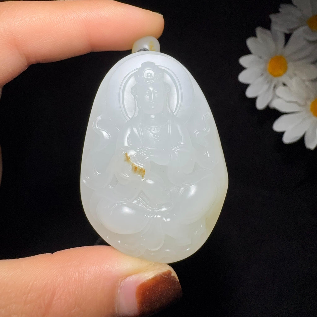 和田玉籽料羊脂白玉观音（61.7g）