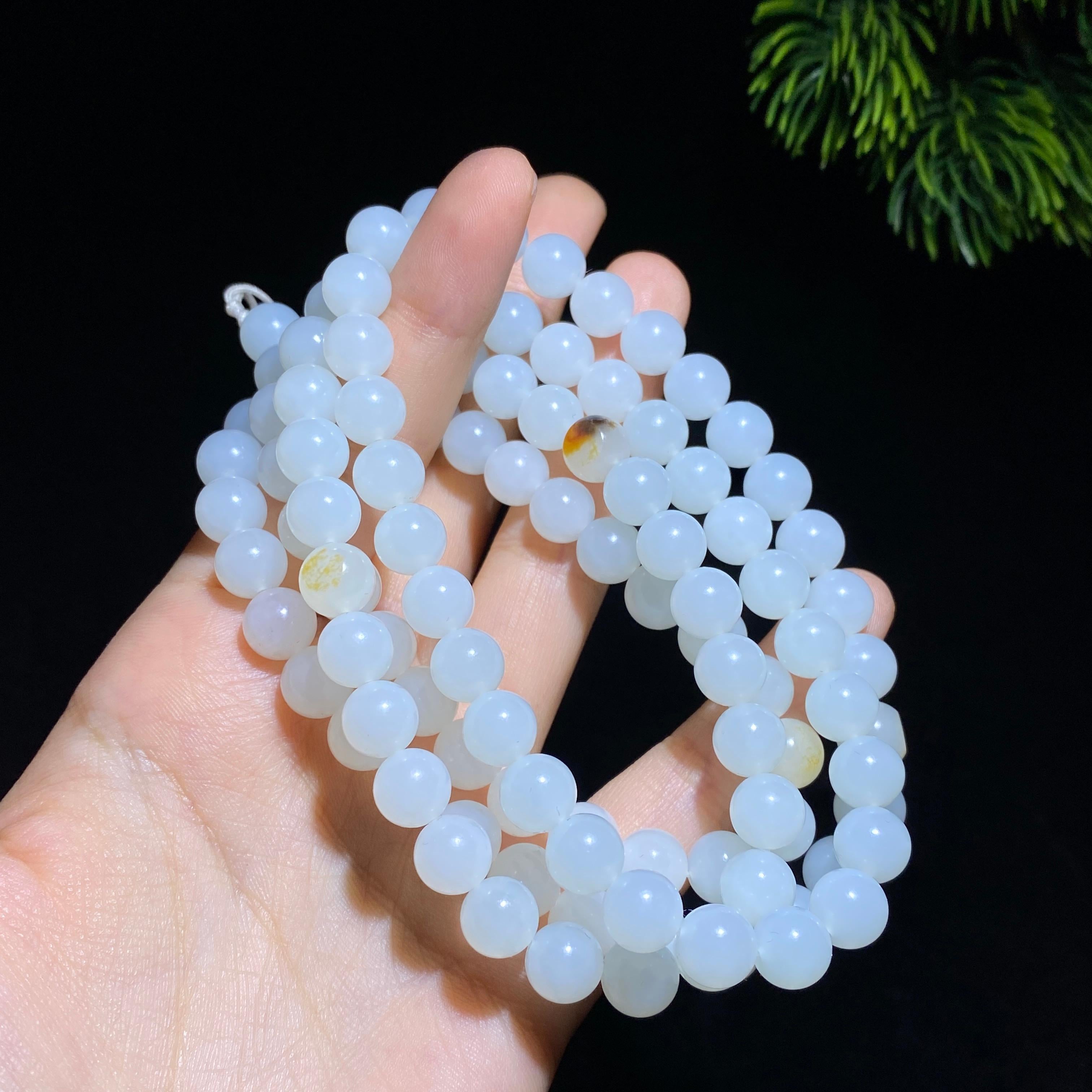 和田玉籽料白玉108颗圆珠项链（88.4g）