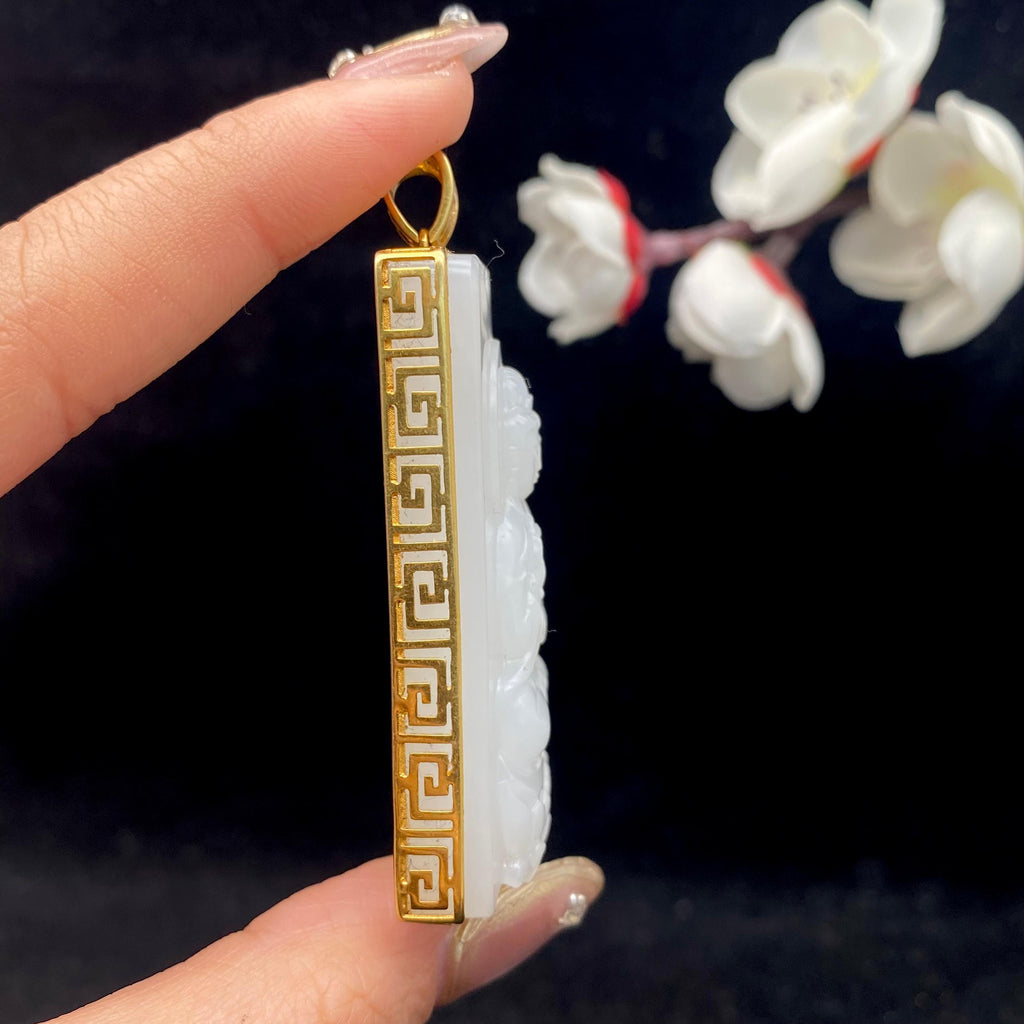 和田玉白玉籽料18k金镶【观音】（43g）