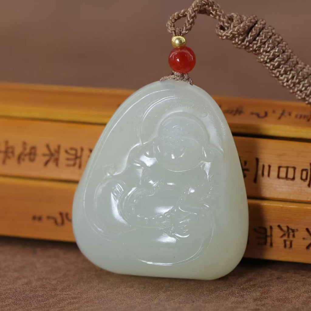 和田玉白玉弥勒佛吊坠（27g）