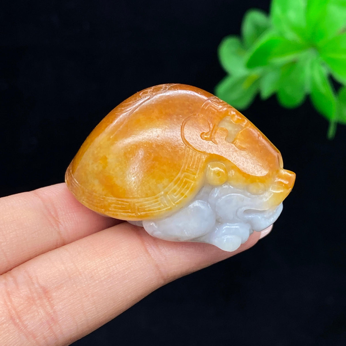 和田玉黄沁皮籽料【龙龟】小手把件（53.6g）
