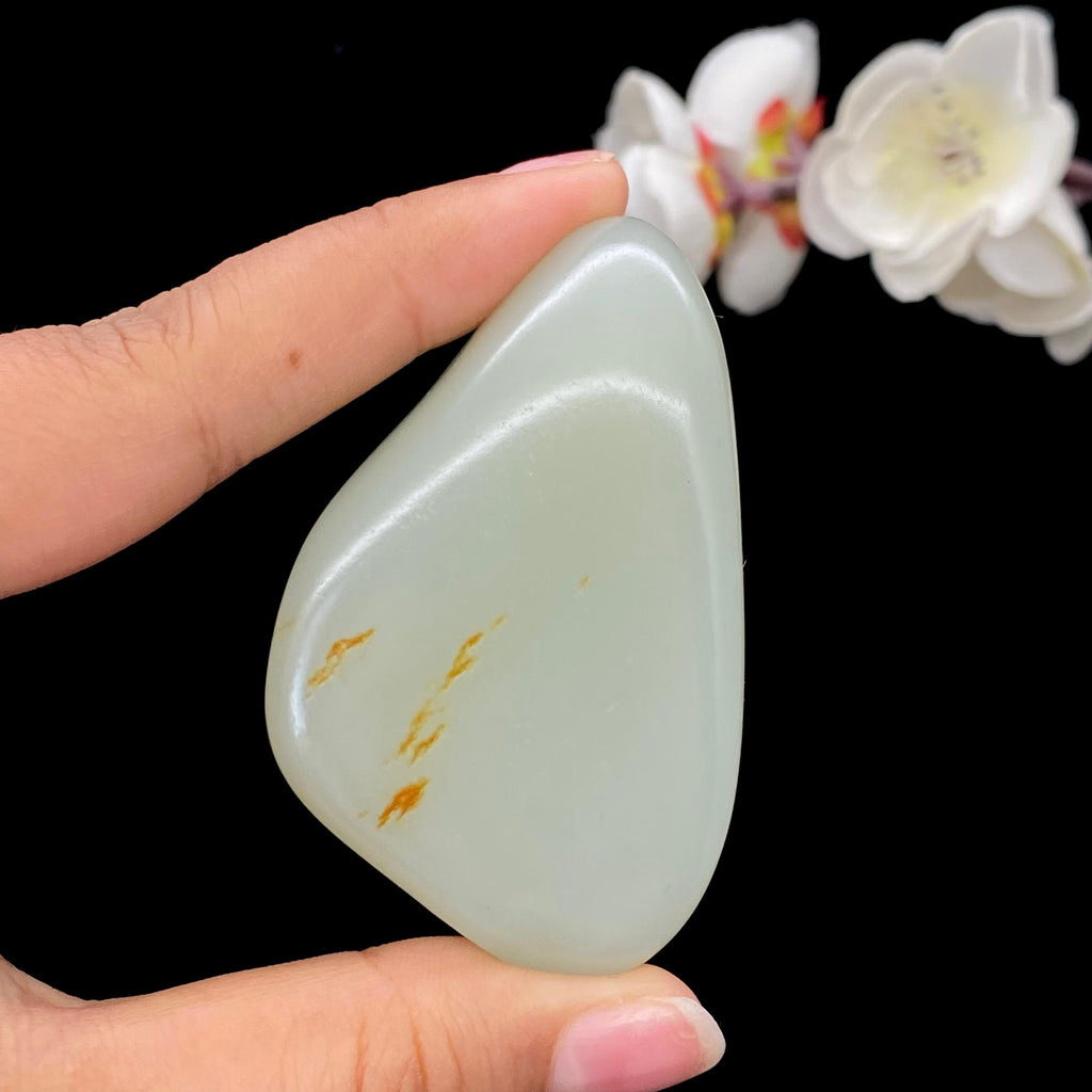 和田玉青白玉带洒金皮籽料手把件（69.3g）