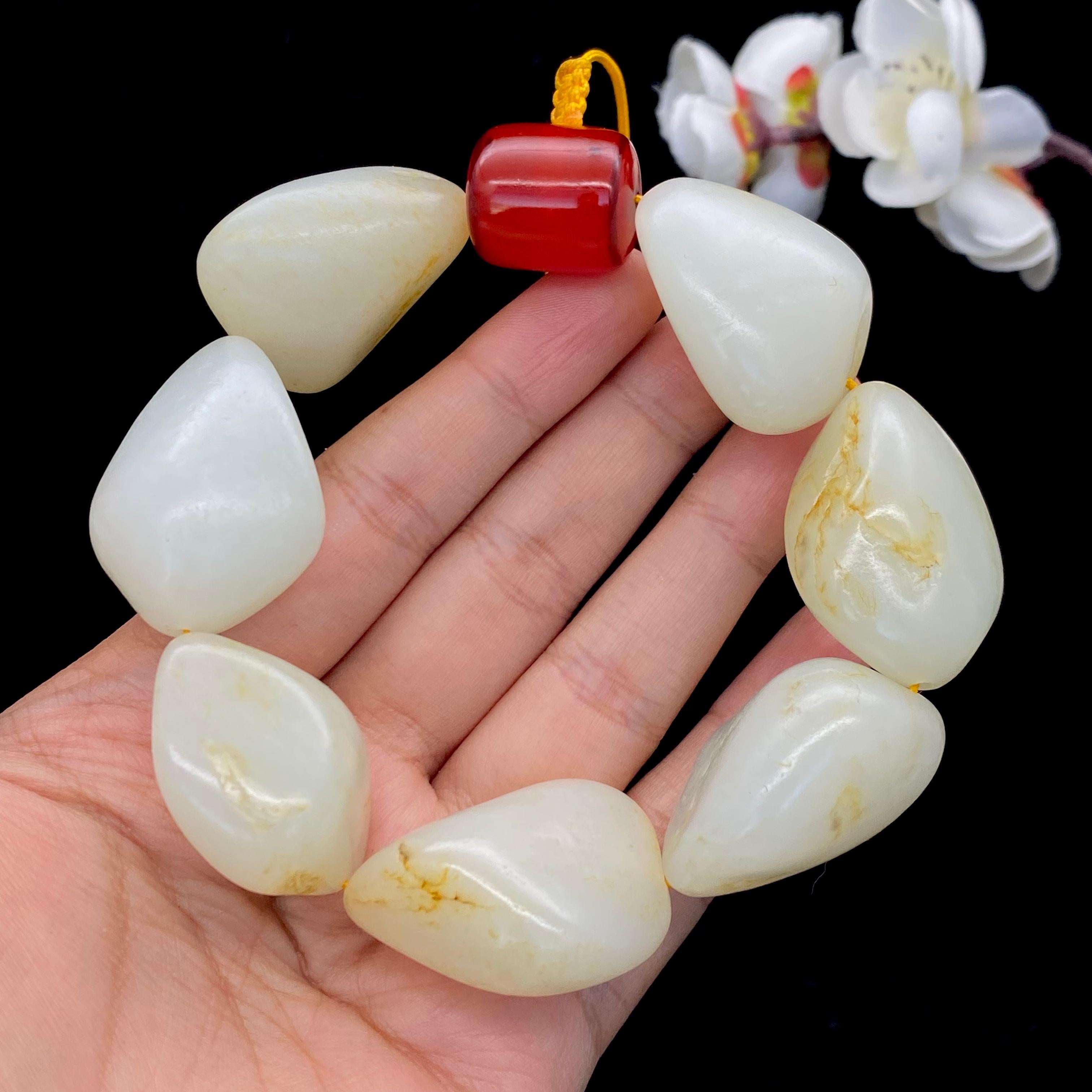 和田玉洒金皮【精品手串】（166.6g）