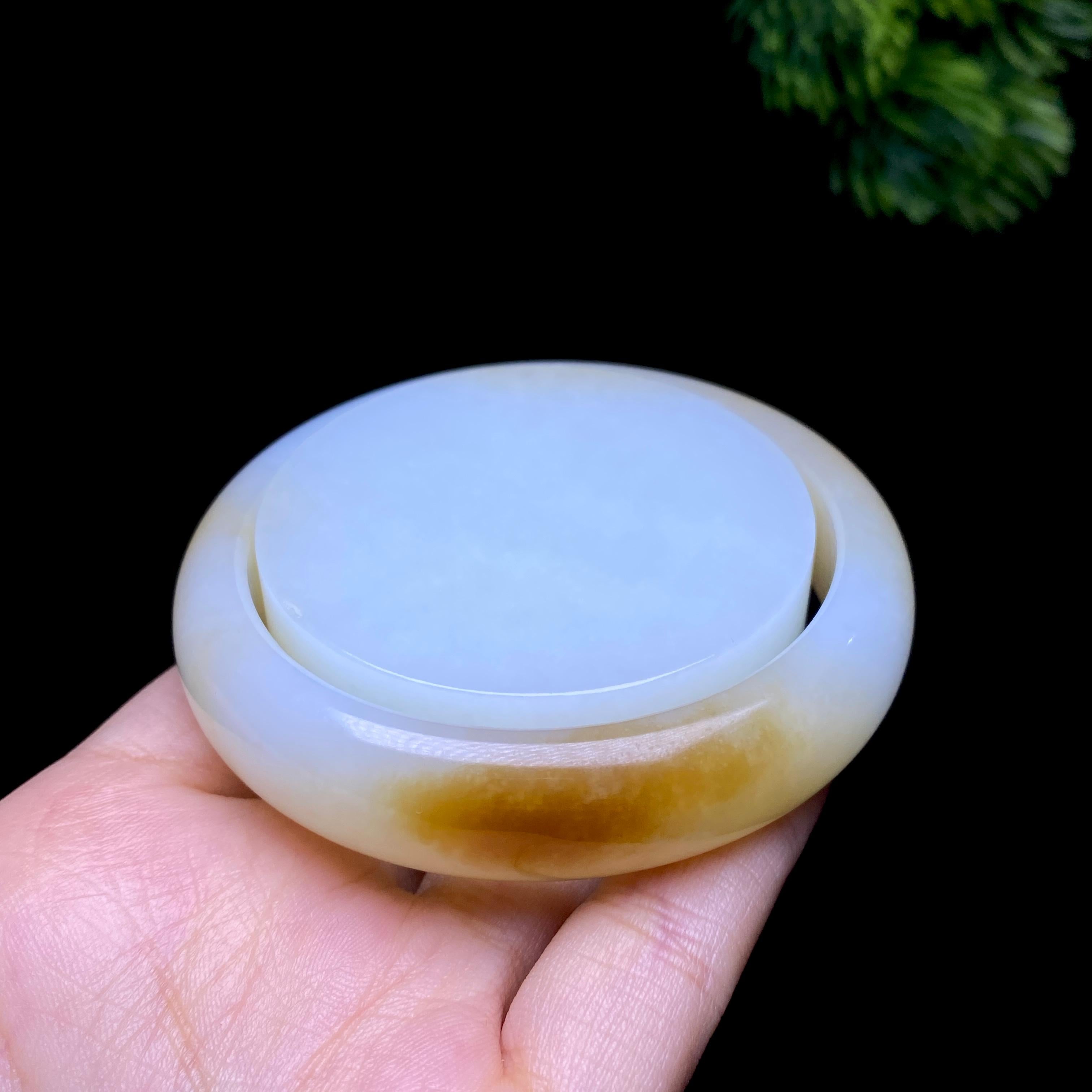和田玉糖白手镯+镯心一套（46.7g）