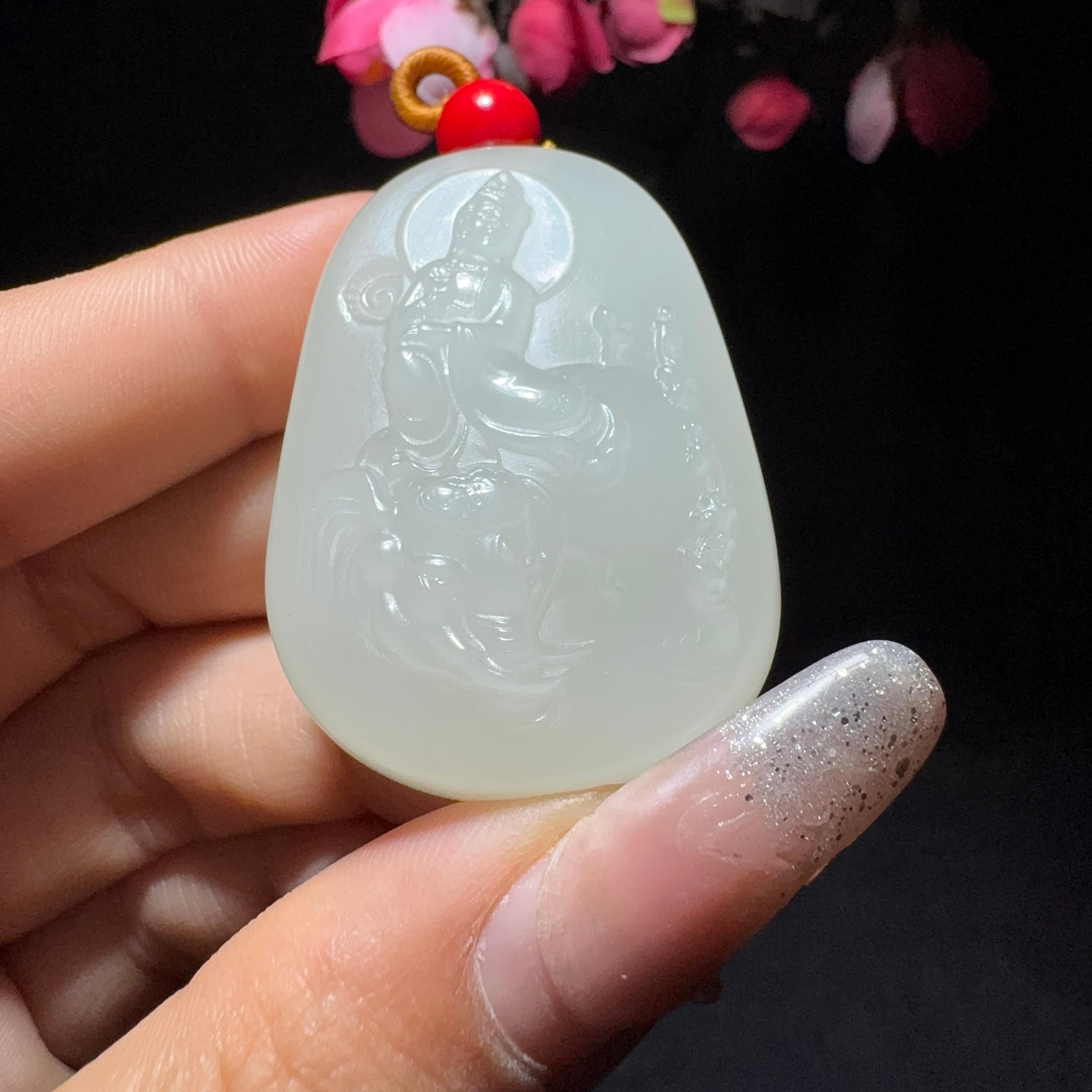 和田玉白玉普贤菩萨挂件（53.3g）