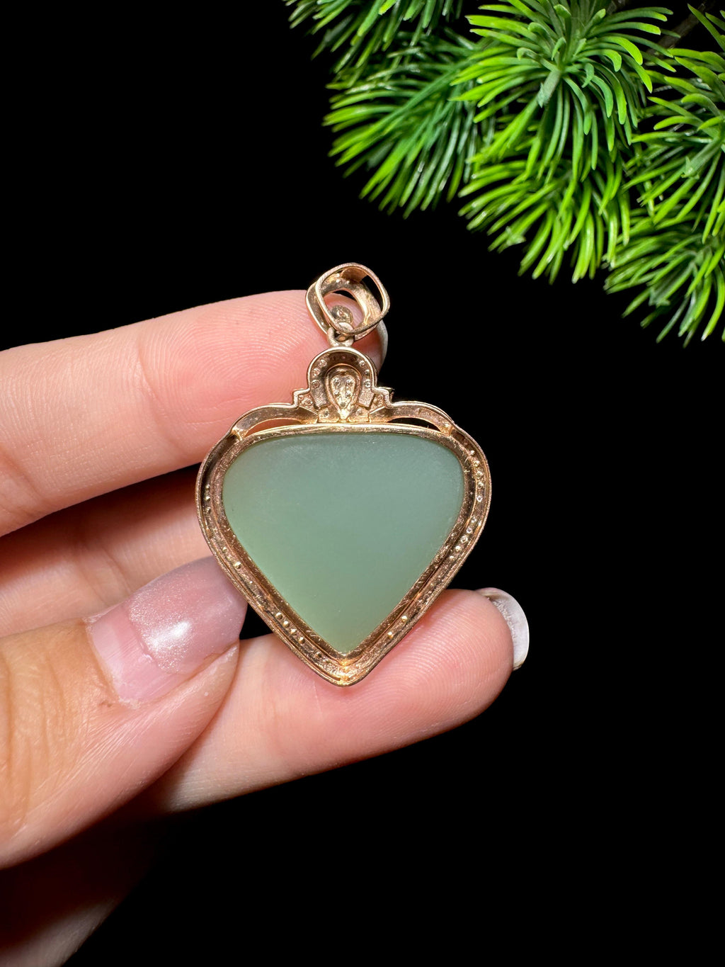 和田玉金镶玉粉青心型挂件（12.6g）