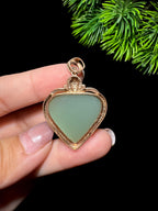 和田玉金镶玉粉青心型挂件（12.6g）