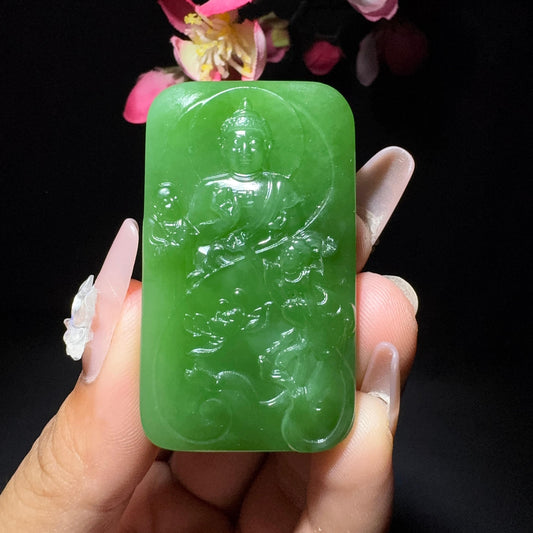 和田玉碧玉西方三圣（30.2g）