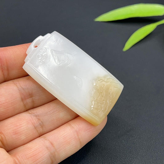 和田玉羊脂白玉一帆风顺山水玉牌（30.0g）