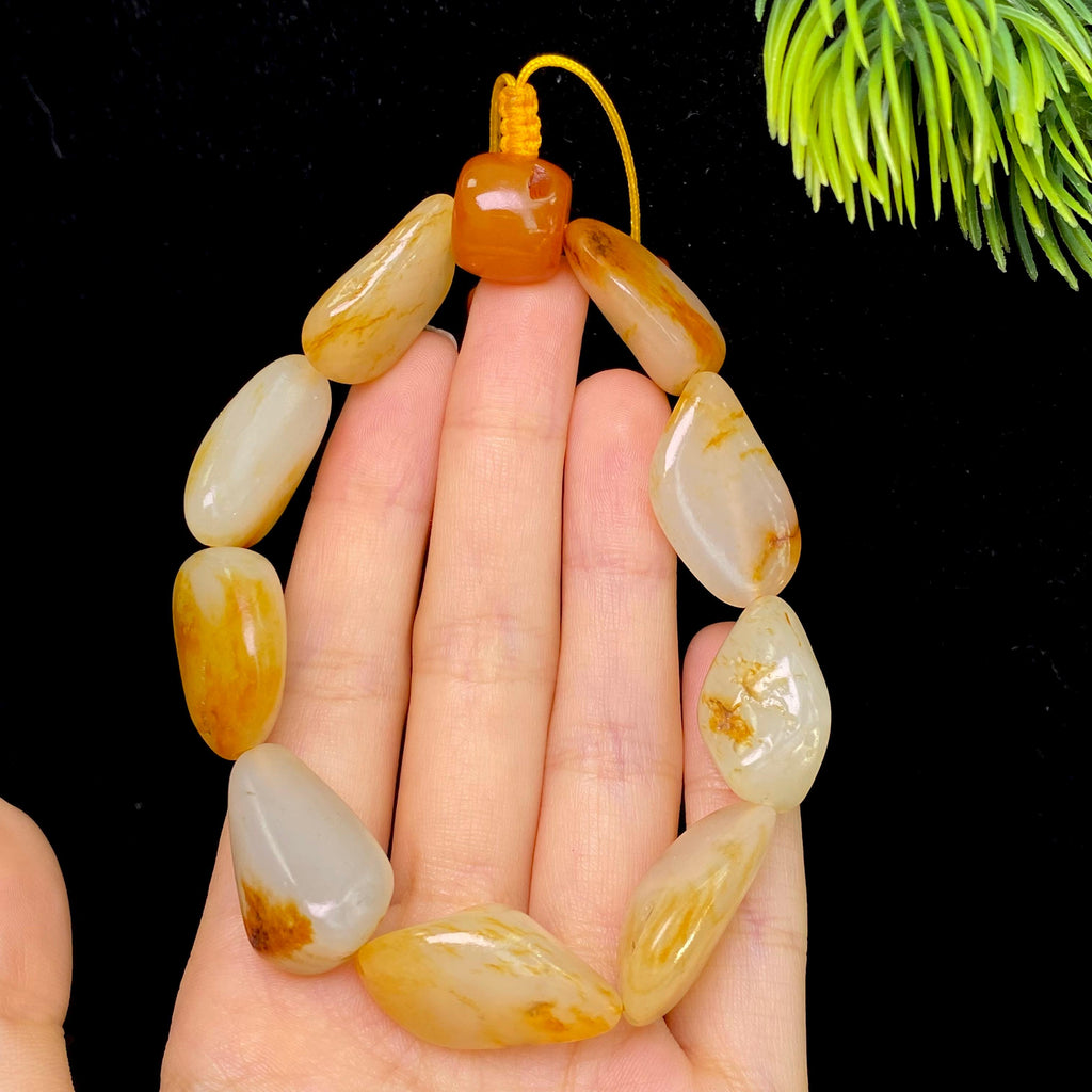 和田玉洒金皮白肉籽料手串（54.7g）