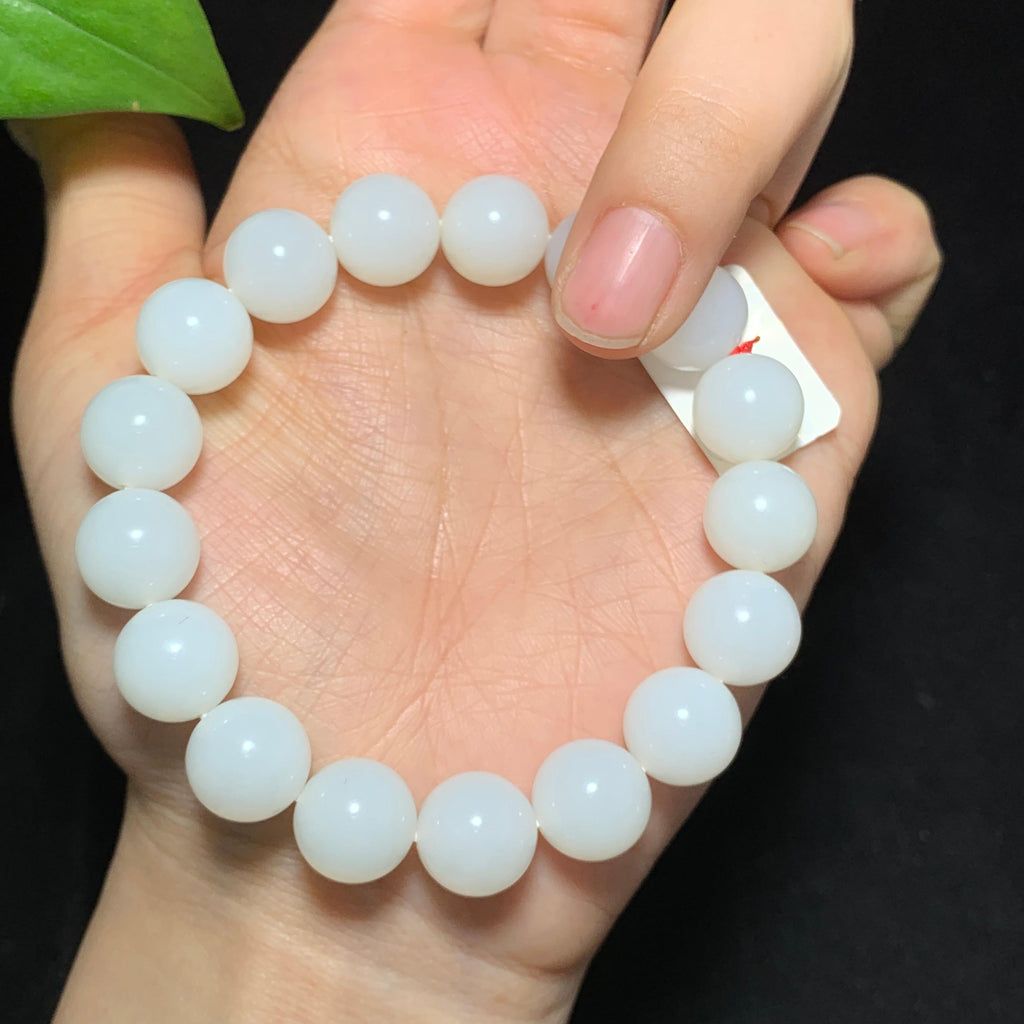 高品质和田山料羊脂白玉圆珠手串（41.8g）