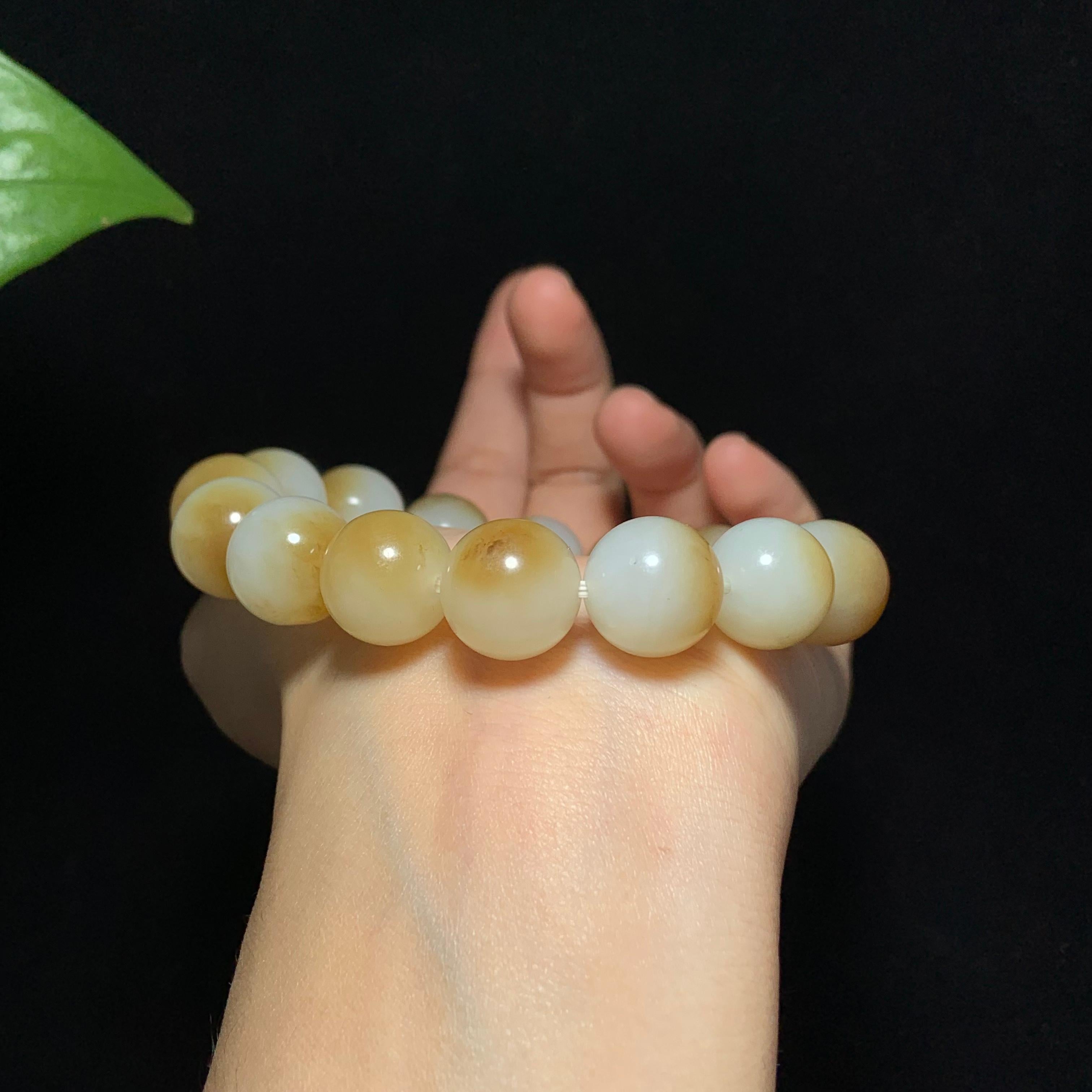 收藏级新疆且末糖白玉聚宝盆手串（68.2g）