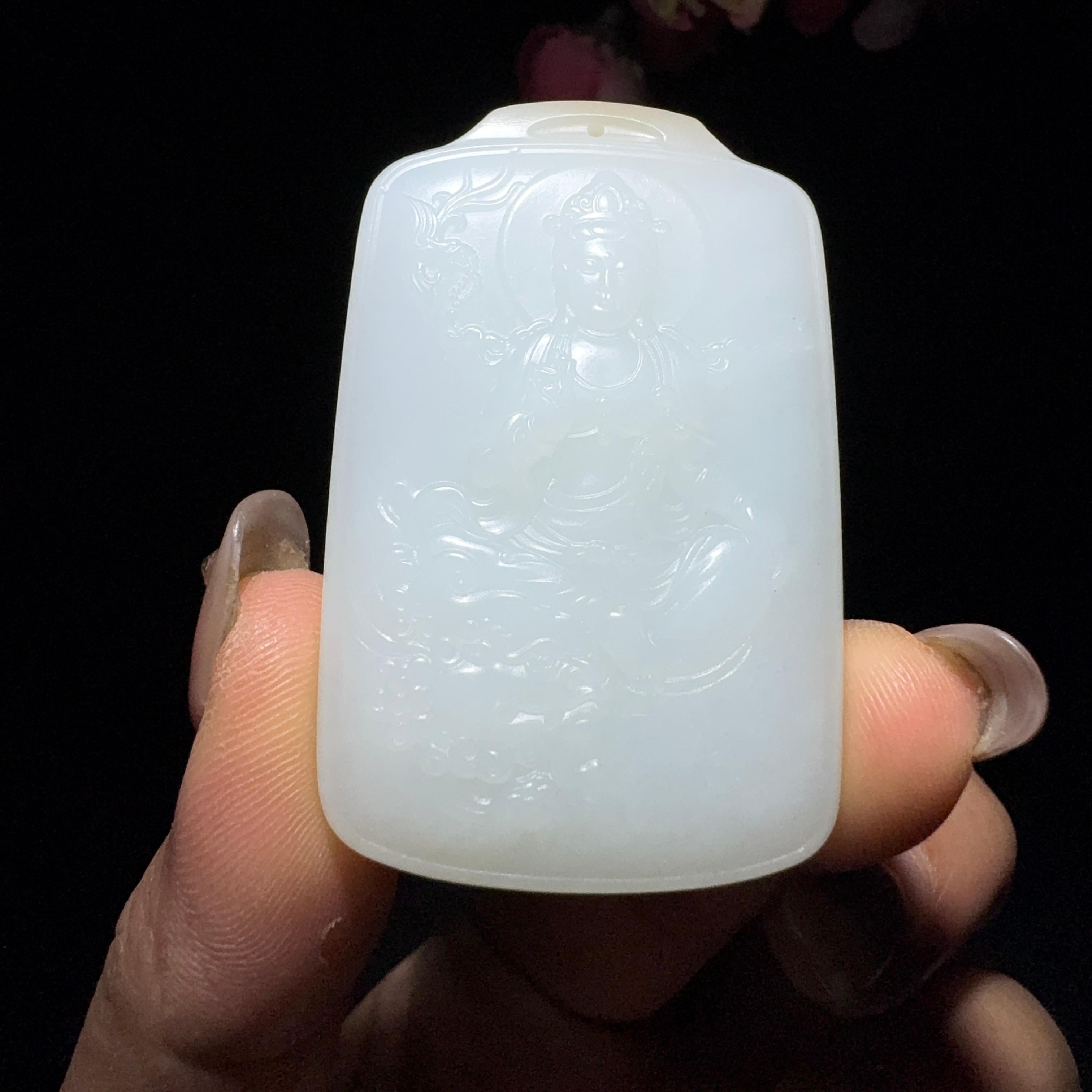 和田玉白玉挂件文殊菩萨（50.2g）