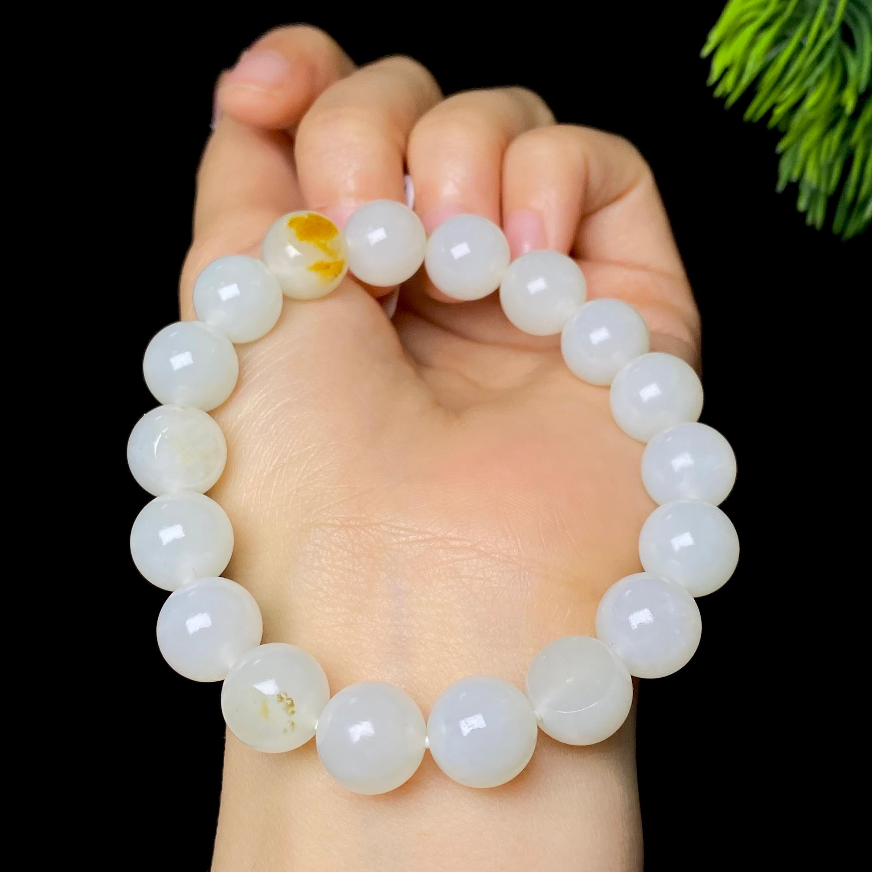 和田玉籽料白玉圆珠手串（37.1g）