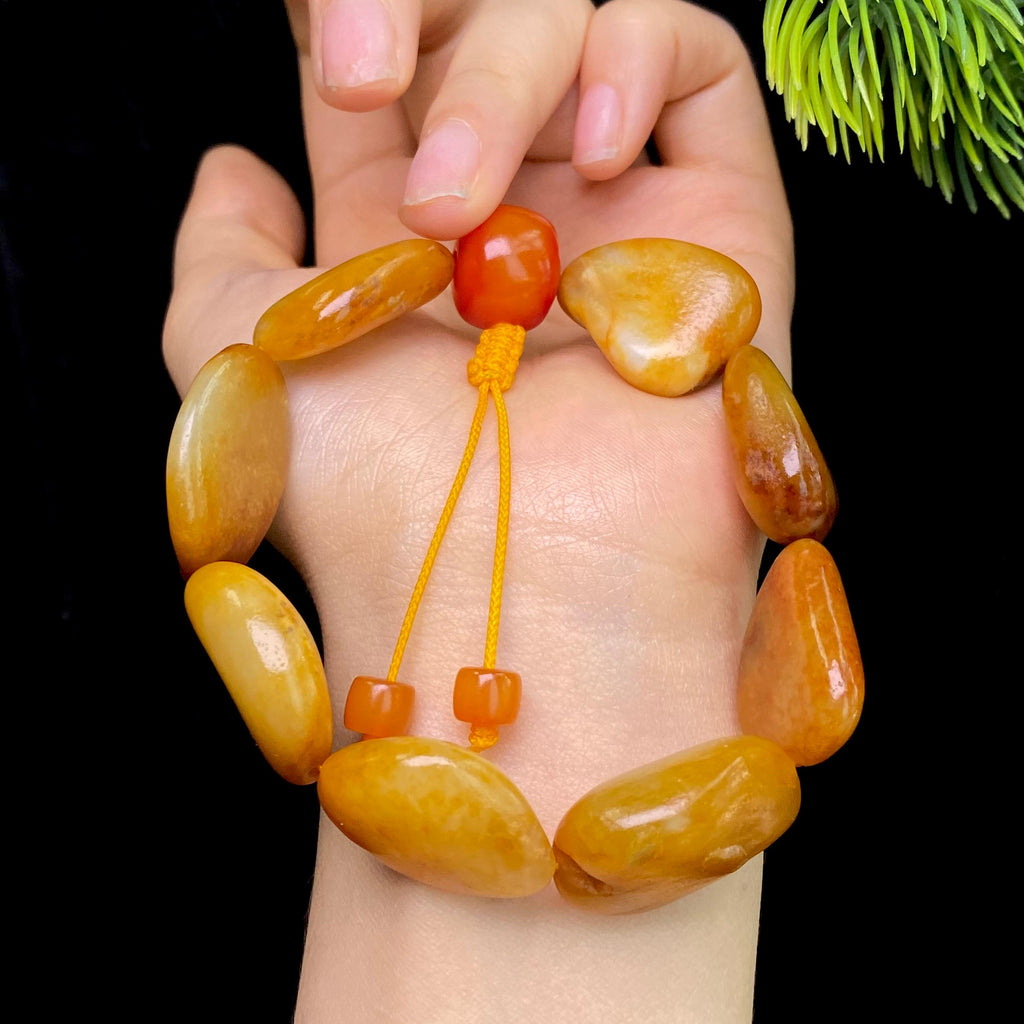 和田玉黄沁皮籽料手串（54.3g）