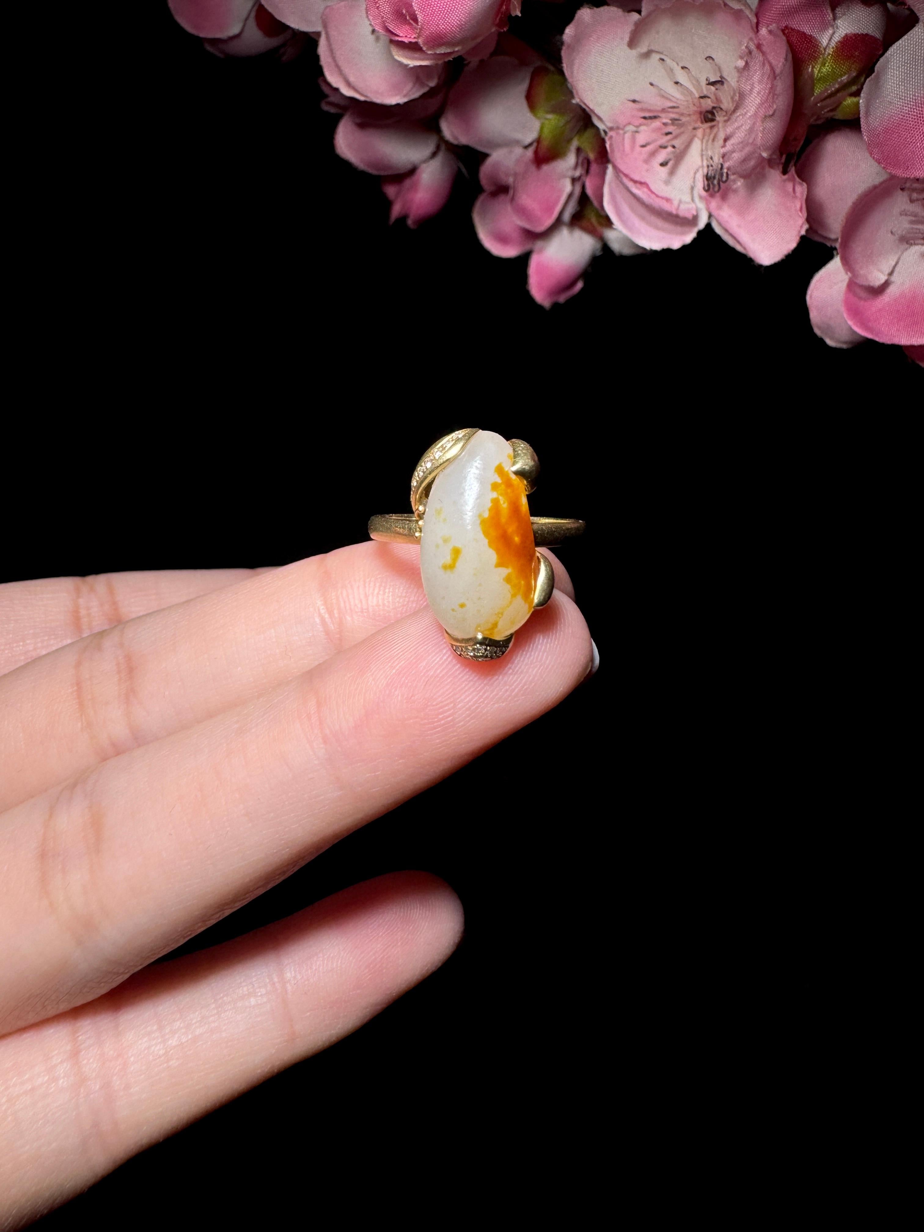 和田玉金镶籽料戒指（3.8g）
