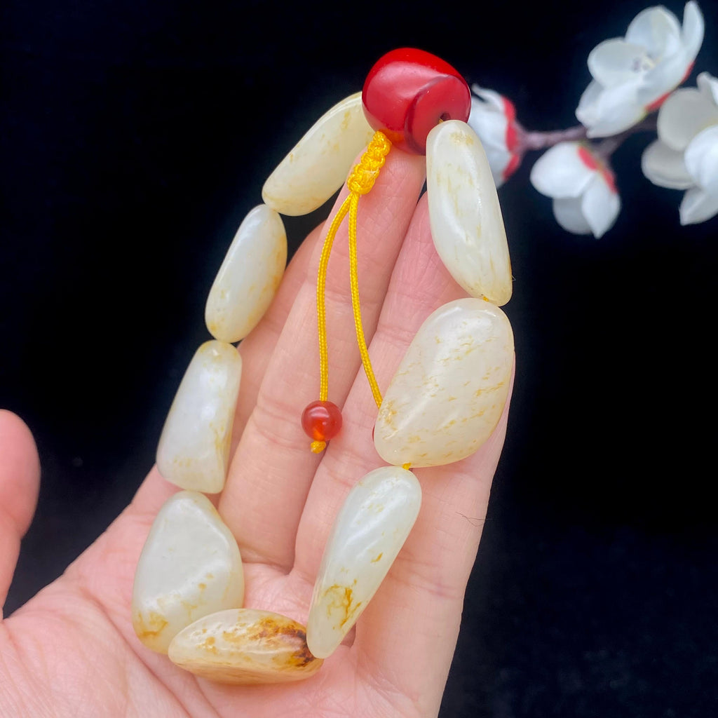 和田玉洒金皮籽料【精品手串】（50.6g）