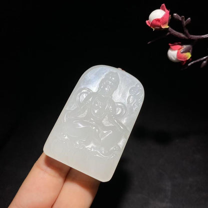 和田冰底白玉观音挂件（61.9g）