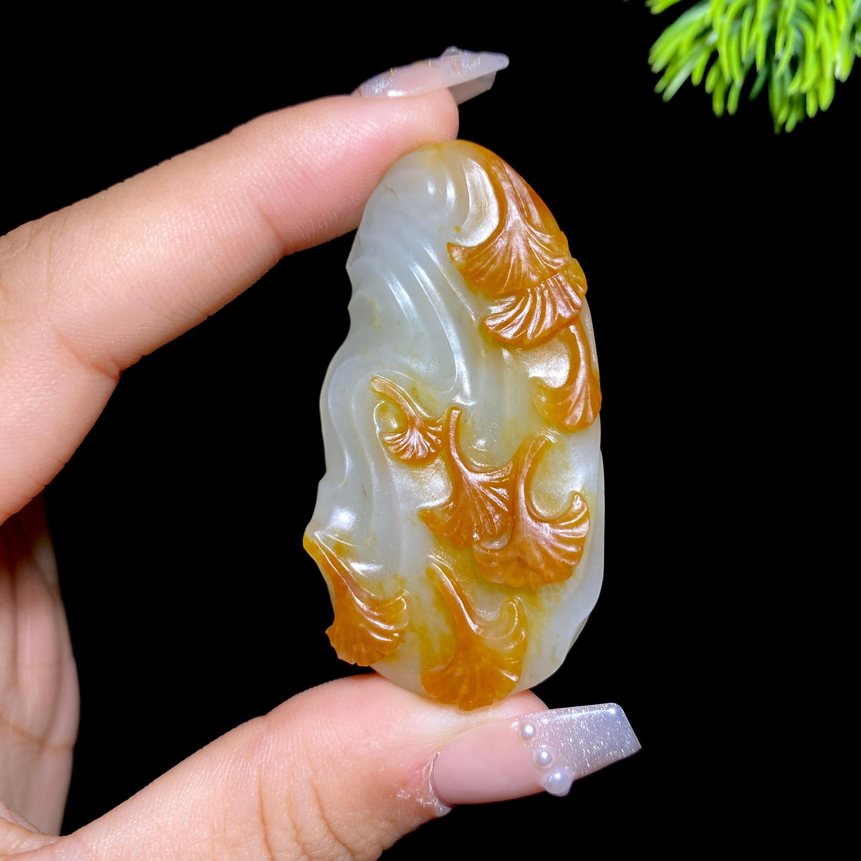 和田玉籽料银信叶挂件（29.4g）