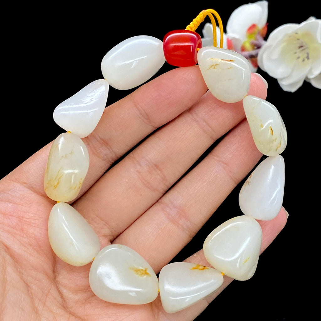 和田玉白玉带洒金皮籽料【精品手串】（72.3g）