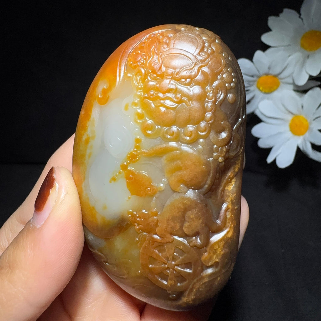 和田玉籽料手把件黄财神（123.6g）