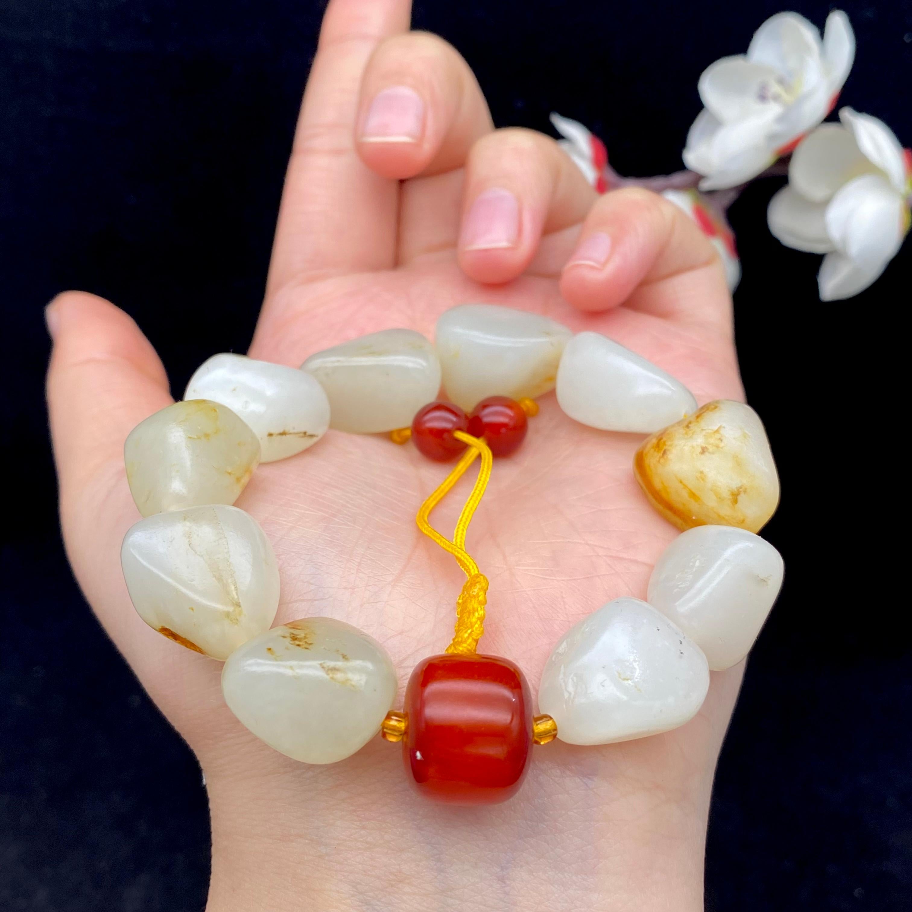 和田玉洒金皮籽料【精品手串】（56.2g）