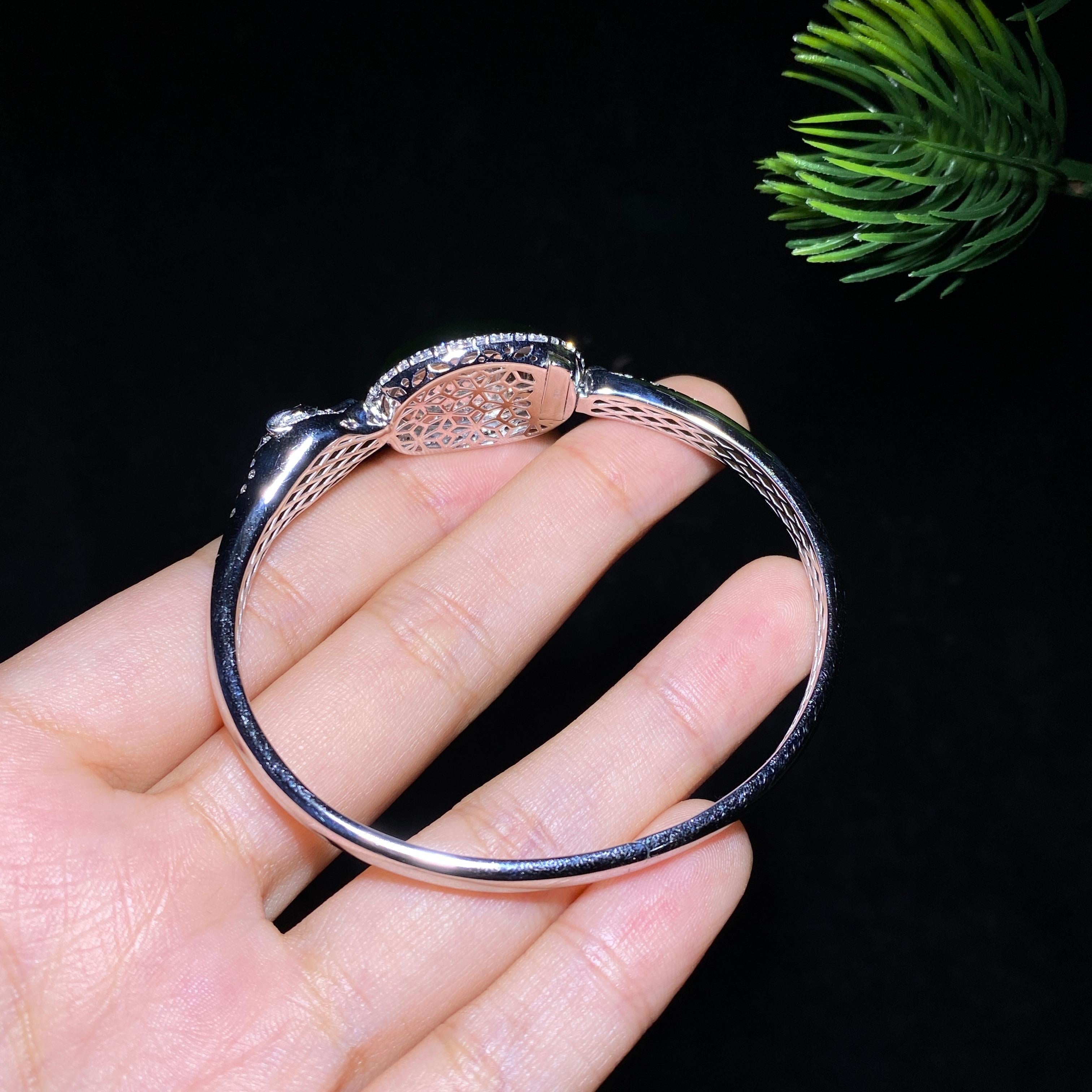 和田玉18k金碧玉猫眼钻石手镯（13.4g）