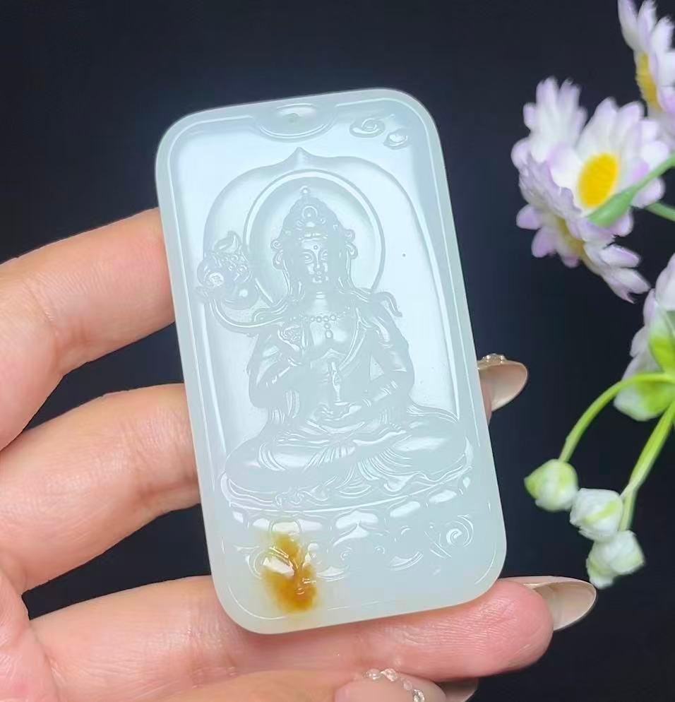 和田玉糖白羊脂白玉观音（68.3g）