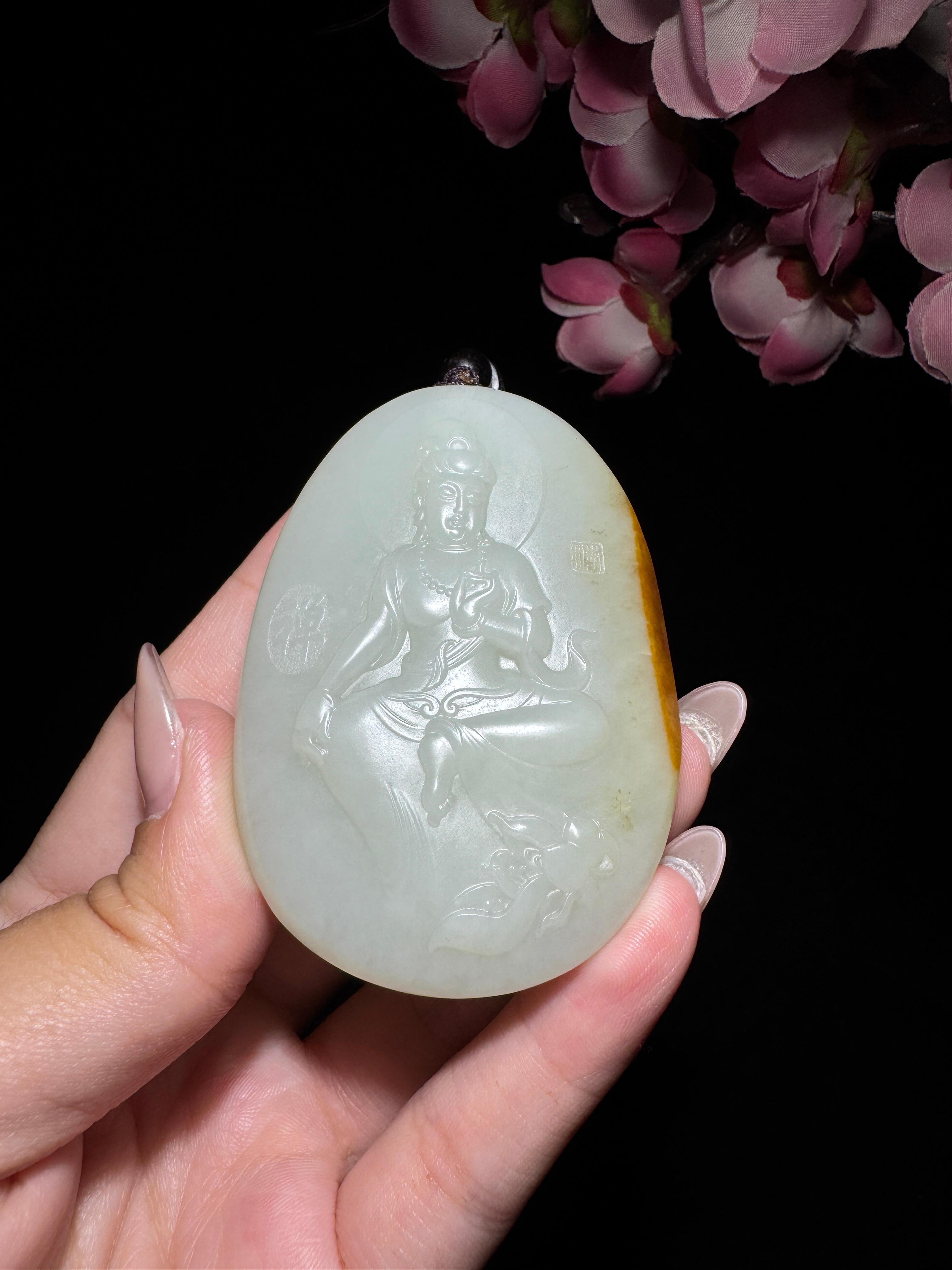 和田玉籽料白玉观音挂件（76.3g）