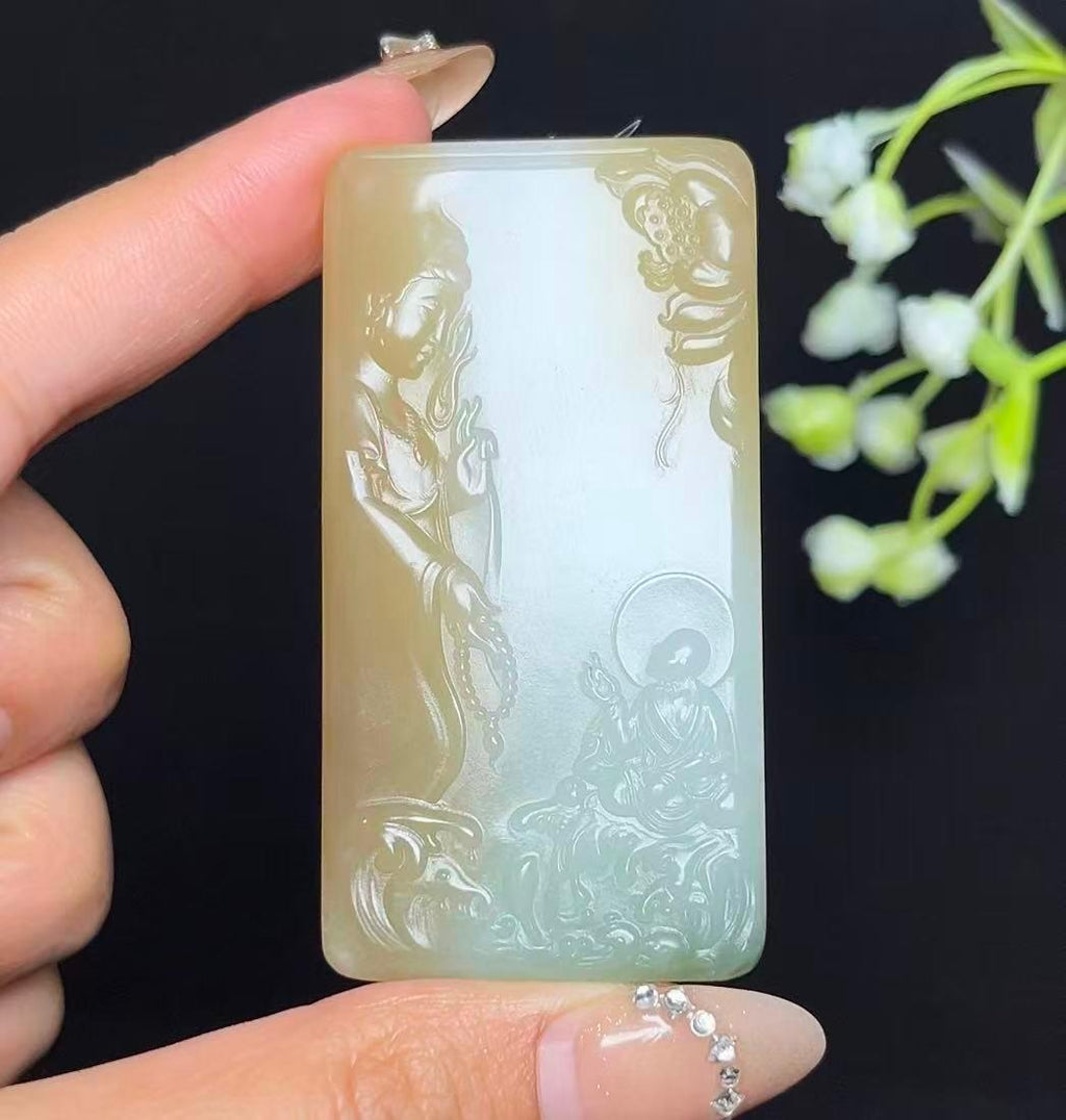 和田玉糖白带翠观音悟道（53.2g）