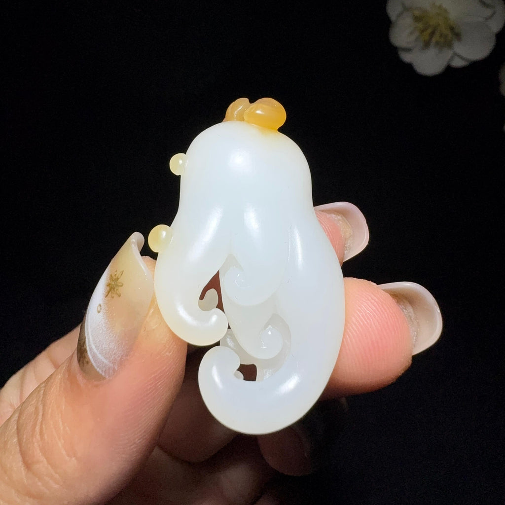和田玉糖白挂件福寿（15.5g）