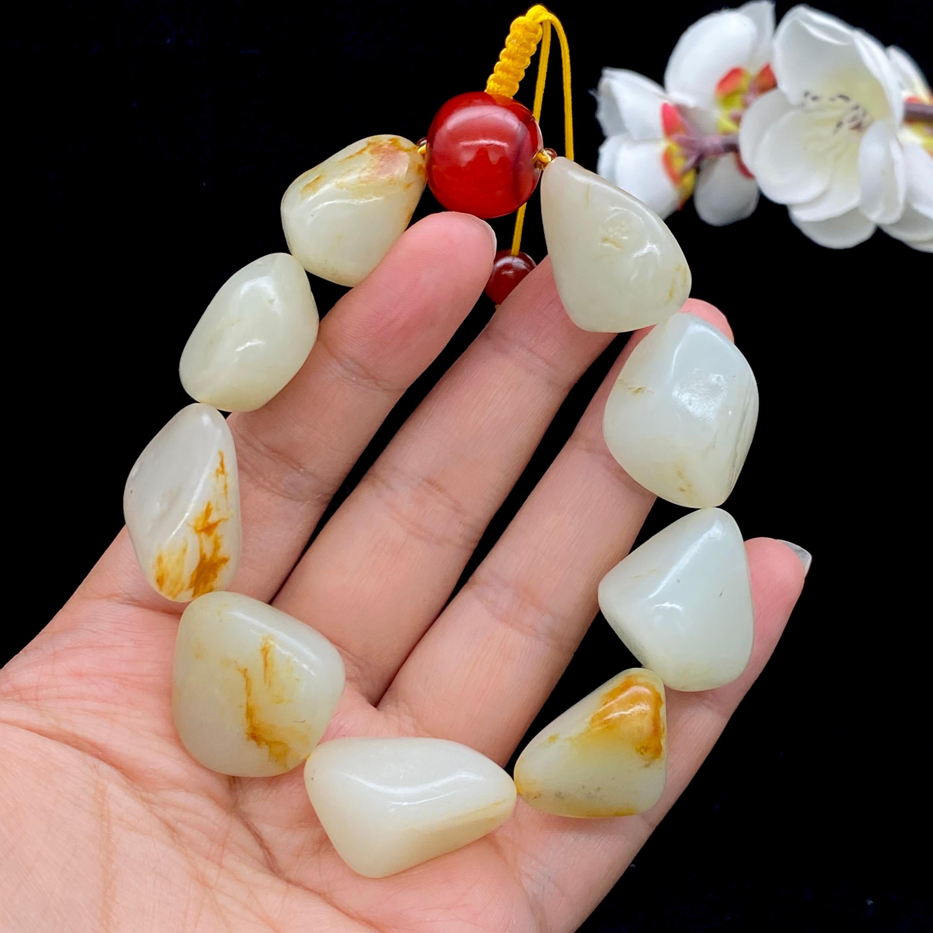 和田玉洒金皮籽料【精品手串】（96.3g）