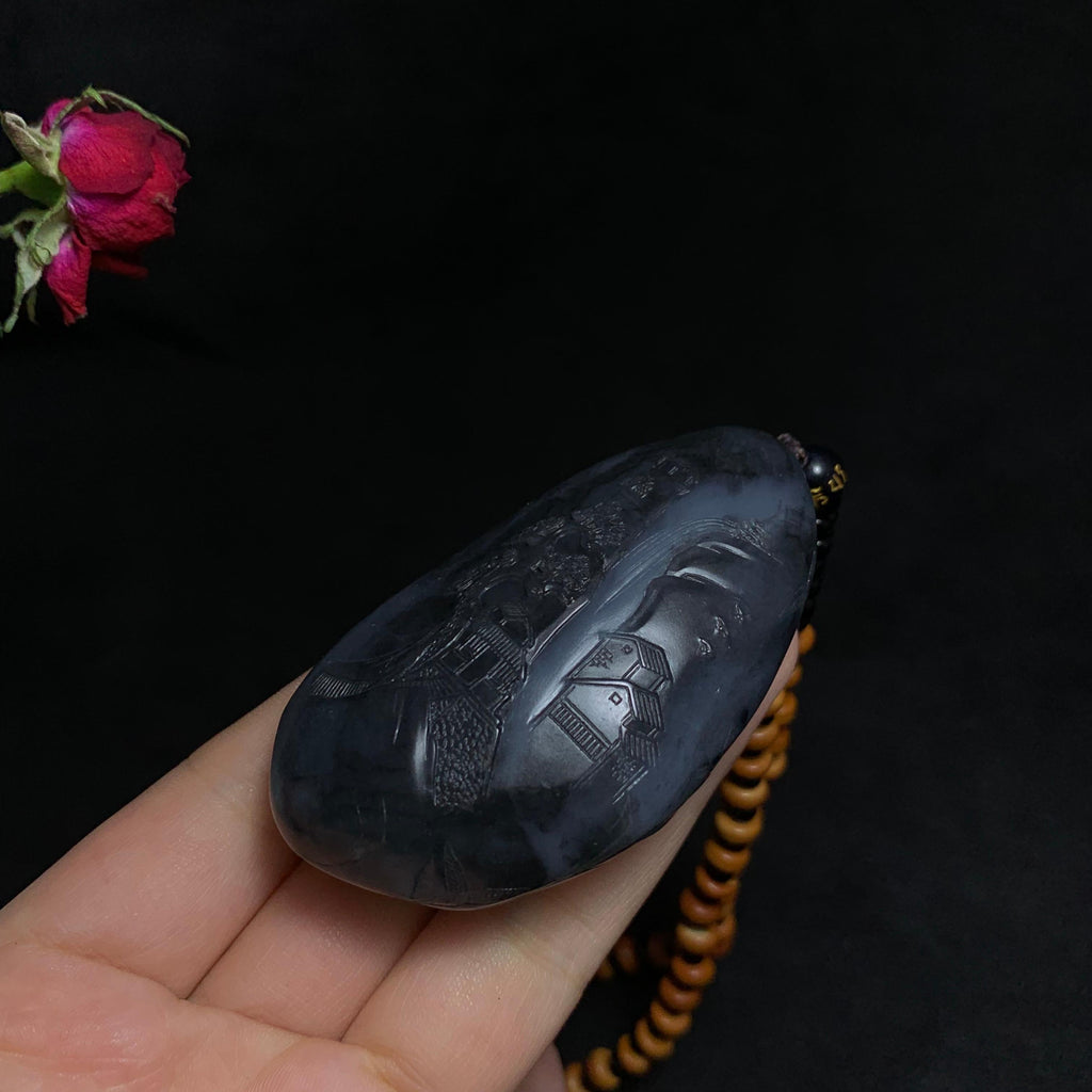 精品和田籽料青花山水手把件（113.4g）