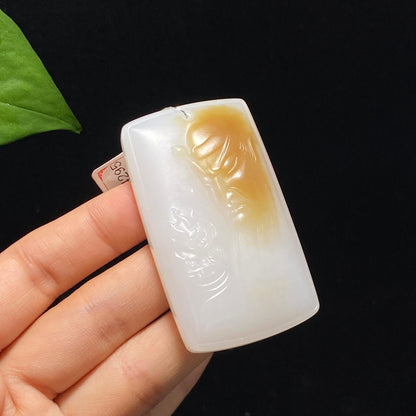和田玉且末糖白关公牌挂件（50.7g）