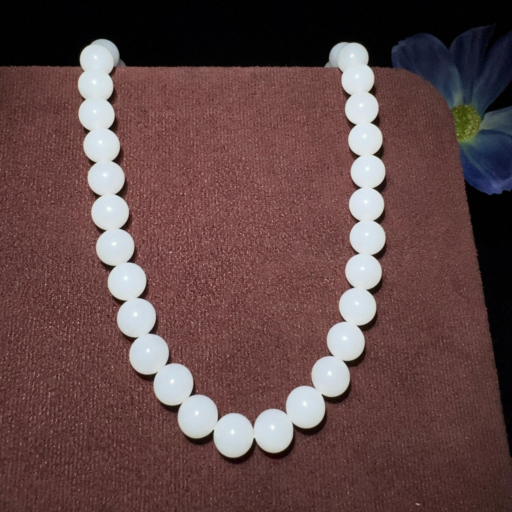 和田玉白玉圆珠项链（73.6g）