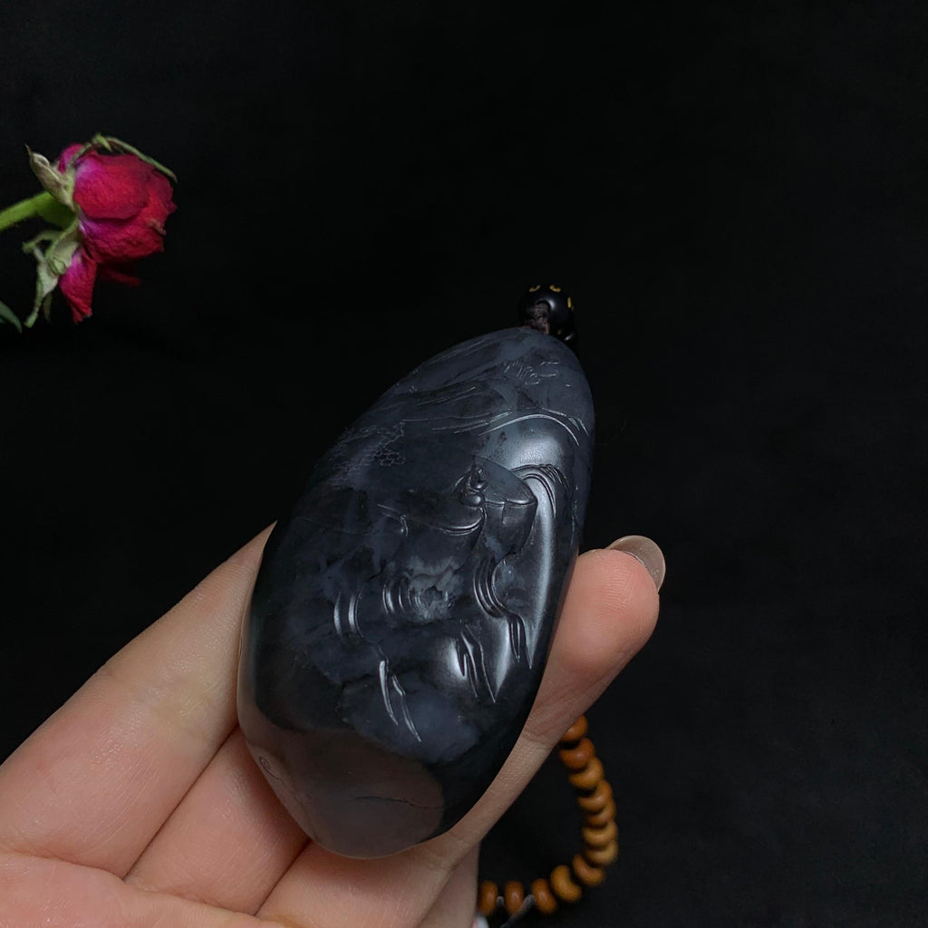 精品和田籽料青花山水手把件（113.4g）